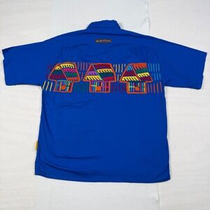 Vintage My Name Is Panama Blue Cotton Hand Mola Applique Short Sleeve Shirt M